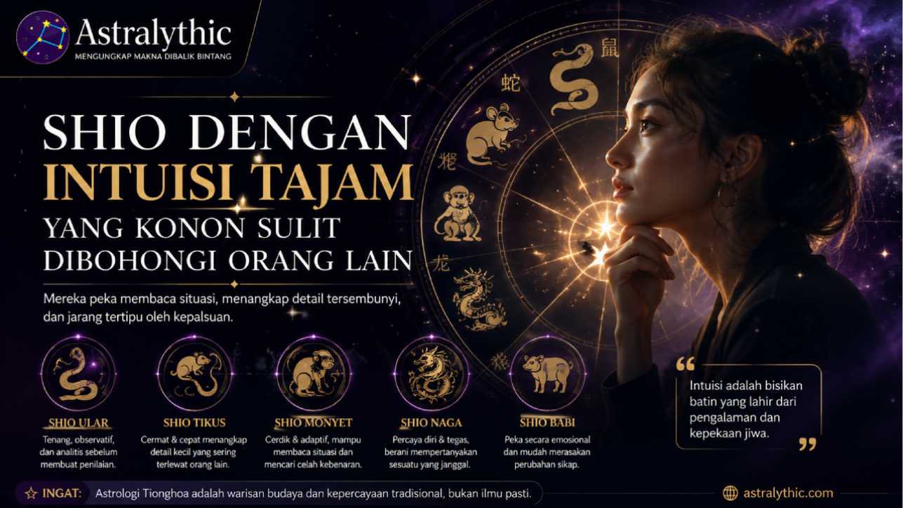 shio dengan intuisi tajam, shio paling intuitif, astrologi China, shio Ular, shio Tikus, shio Monyet, shio Naga, shio Babi, karakter shio, zodiak China